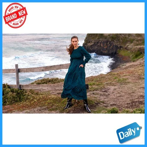 Floral Midi Dress Long Sleeve Smocked Elegant Wedding Guest Flowy with Pockets